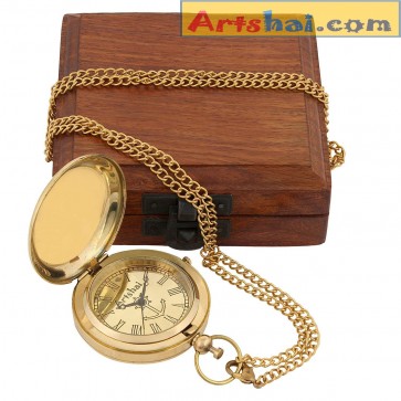 Artshai Super Premium Edition Antique style golden  brass pocket Watch with Sheesham box
