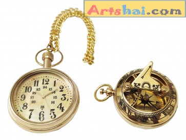 Artshai Combo of Brass Pocket Watch and 2 inch Sundial Compass .Unique Gifts Items