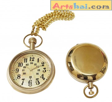 Artshai Beautiful Brass Pocket Watch and Push Button Magnetic Compass Combo, Pure Brass