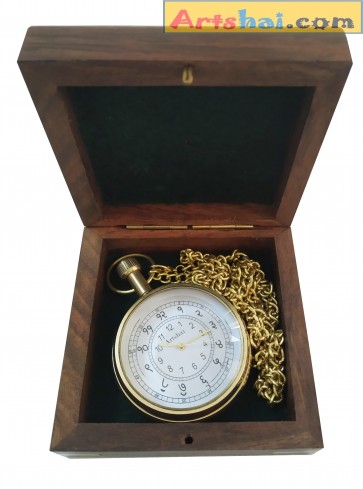  Artshai Antique Golden Pocket Watch with Wooden Box,dial White, Hindi Devanagari Digits