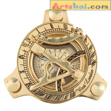 Artshai 3 inch Brass golden Sundial Compass. Sun Clock