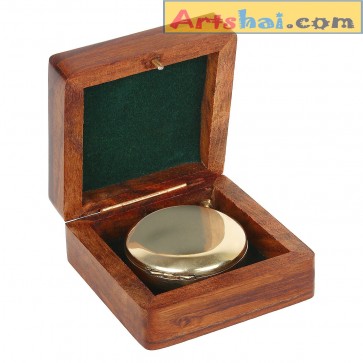 Artshai Push button magnetic compass with Sheesham Wooden Box, Unique Gifting idea.Compass with wooden case.