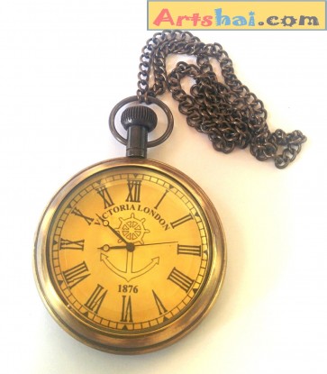 Artshai Antique look Victoria London Pocket Watch with chain.