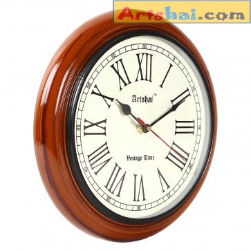 Artshai 10 inch Antique look round wooden wall clock,High quality movement