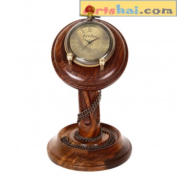 Artshai Pocket watch cum table clock with sheesham wood stand.