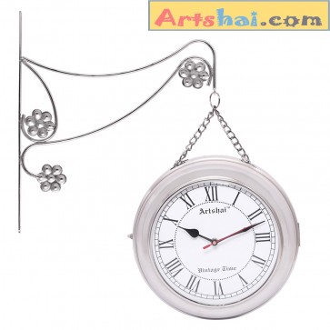 Artshai Antique style 2 side Iron Metal Wall Clock. High quality Chain station clock
