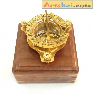 Artshai 3 inch Sundial Compass with sheesham Wooden Box Unique Gift Items