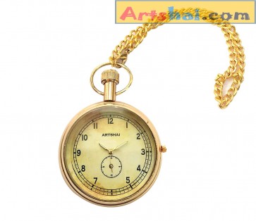  Artshai Antique Look Golden Brass Designer Pocket Watch with Brass Body 