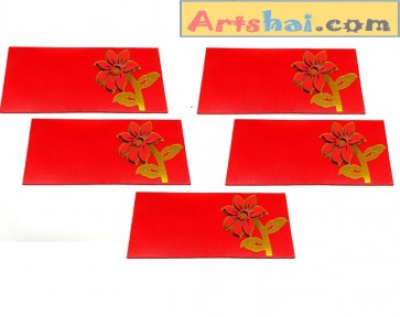 Artshai Designer Red shagun Envelope for Marriage (Pack of 5)