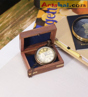 Artshai Antique look Victoria London Design Pocket watch with chain and Wooden box, Handmade, Artshai355