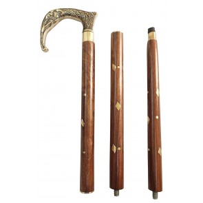 Artshai Sheesham Wood Walking Stick with Brass Handle