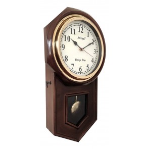 Artshai Pendulum Wall Clock Wooden with Brass Ring, 20 inch Height, 9 inch dial