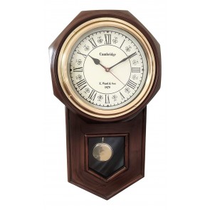 Artshai Designer Pendulum Wall Clock Wooden with Brass Ring, 20 inch Height, 9 inch dial, Roman Numbers(Brown)