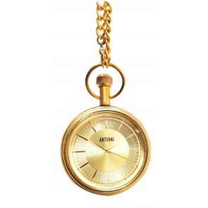 Artshai Antique Pocket Watch with Chain and Wooden Box.Vintage Brass Pocket Watch with Long Chain