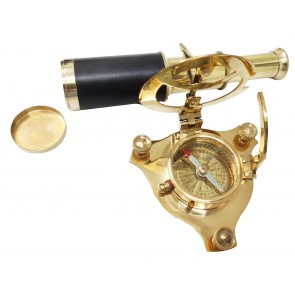 Artshai 6 inch Pocket Brass Telescope with Lens Cover and 3 inch Sundial Compass Combo.Made by Pure Brass.