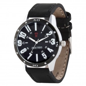 Swiss Trend Original Black dial Gents watch, Genuine Black dial and leather strap.Artshai1603
