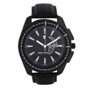 Swiss Trend latest and stylish design black dial mens watch with black leather strap.Artshai1613