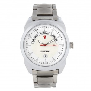 Swiss Trend full metal watch with white dial and silver chain.Artshai1617