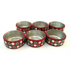 Artshai Set of 6 Decorative red Diya tealight Candle Holder (Mutlicolour)