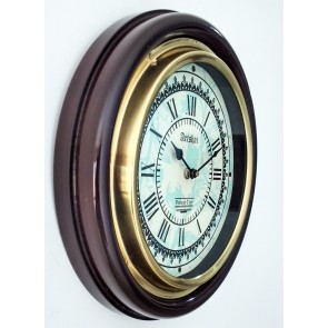 Artshai Brass and wood silent wall clock with brass ring. 12 inch size,vintage style.