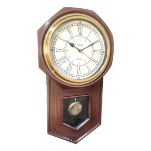 Artshai Antique Pendulum Wall Clock Wooden with Brass Ring, 20 inch Height, 9 inch dial, Roman Numbers(Brown)