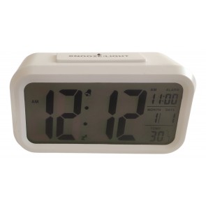 Digital LCD Clock with time, Alarm and Temperature Display, for Home Office Bedroom (White)