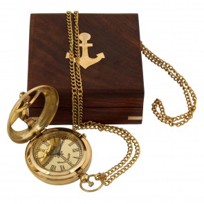 Artshai Premium Sundial design Golden Pocket Watch with chain.